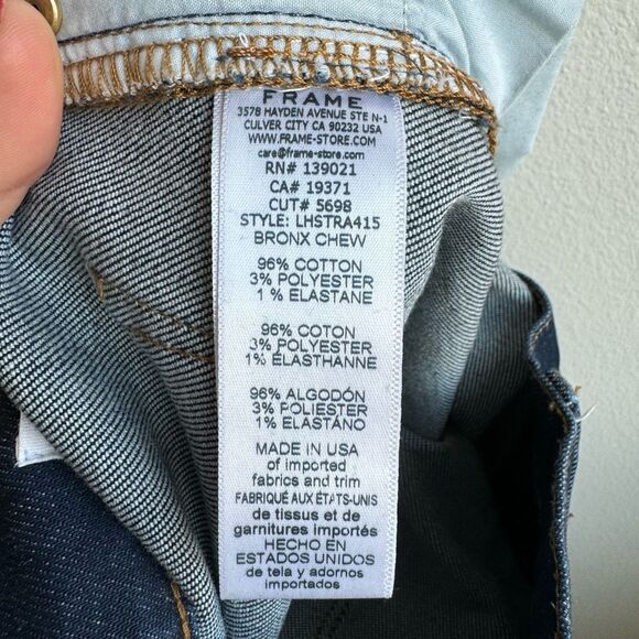 Frame Denim Le High Straight Solid Dark Wash Raw Step Hem Bronx Chew Size 26 - Picture 9 of 9